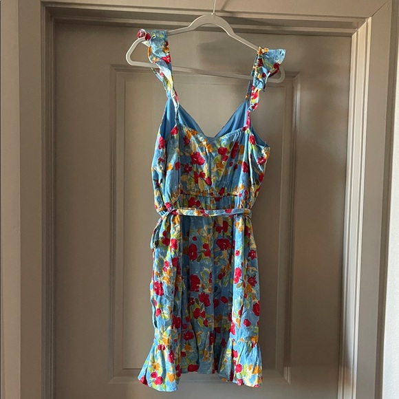 NWT LC Lauren Conrad Light Blue Floral Dress with Red & Yellow Accents - Picture 3 of 3